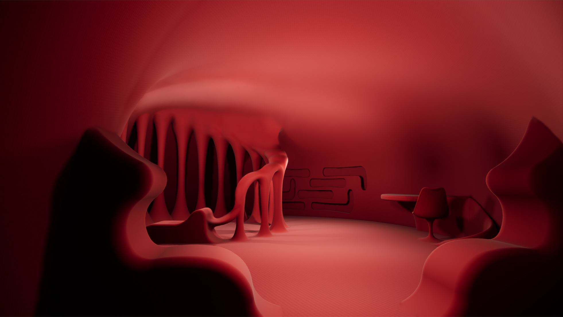 Dettaglio di installazione con luce rossa nel progetto Gineceo 2.0