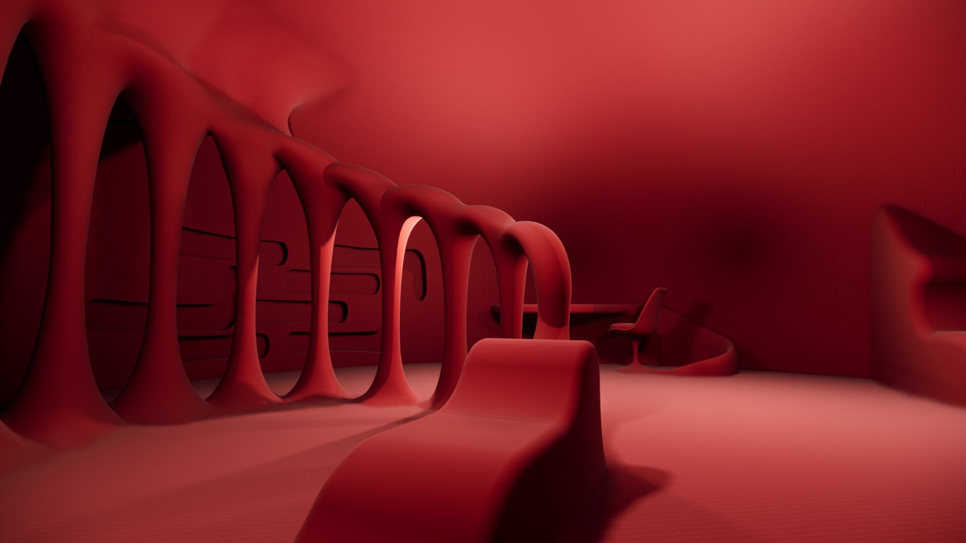 Vista del corridoio installativo del progetto Gineceo 2.0