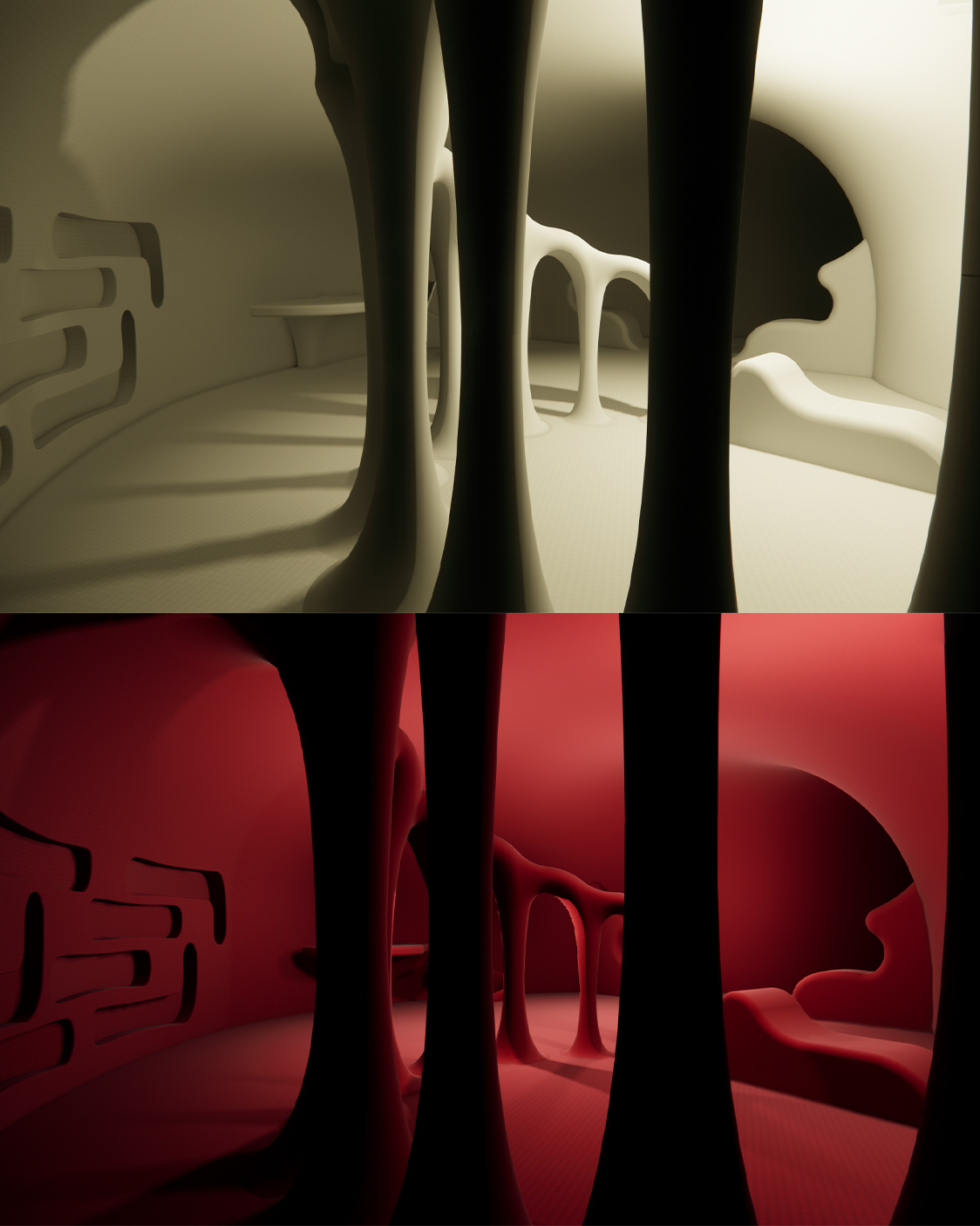 Dettaglio spaziale del progetto Gineceo 2.0 con elementi verticali