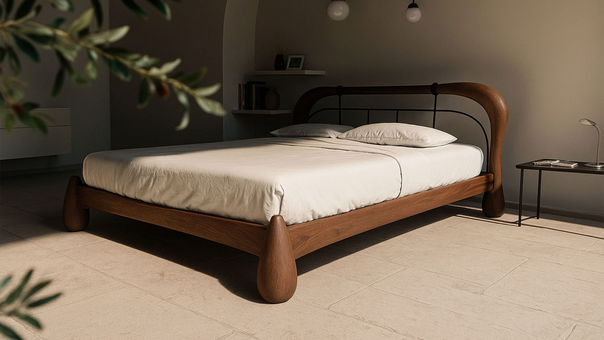 Vista ambientata del letto Radicale in uno spazio notte minimale