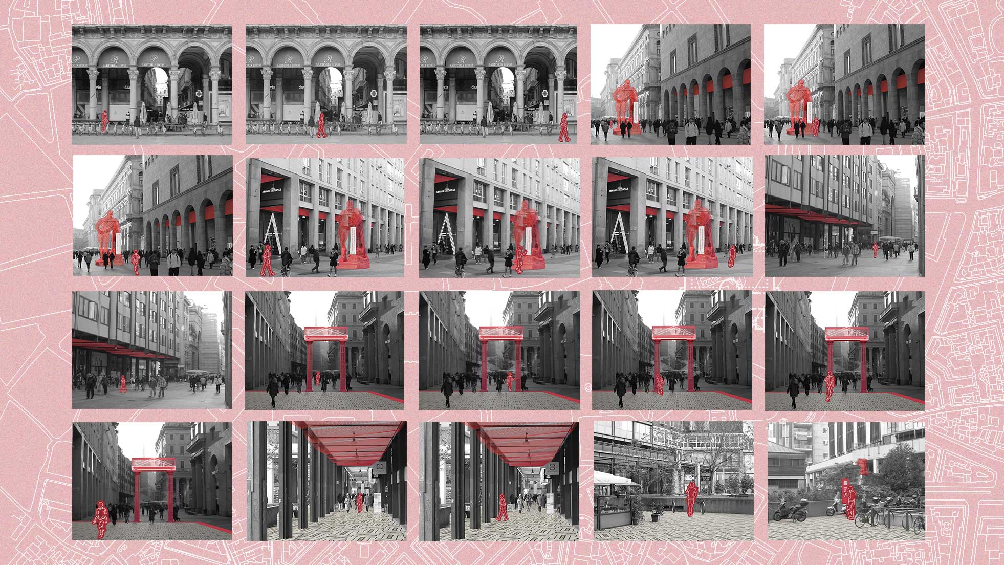 Composizione visuale del progetto Subemersa con riferimenti fotografici e installativi